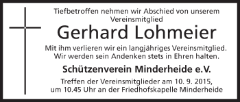 Anzeige von Gerhard Lohmeier von Mindener Tageblatt