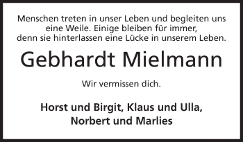 Anzeige von Gebhardt Mielmann von Mindener Tageblatt