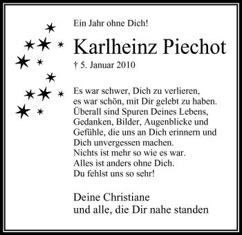 Anzeige von Karlheinz Piechot von Mindener Tageblatt