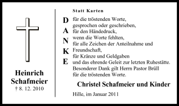 Anzeige von Heinrich Schafmeier von Mindener Tageblatt