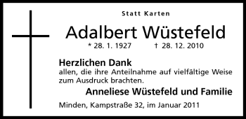 Anzeige von Adalbert Wüstefeld von Mindener Tageblatt