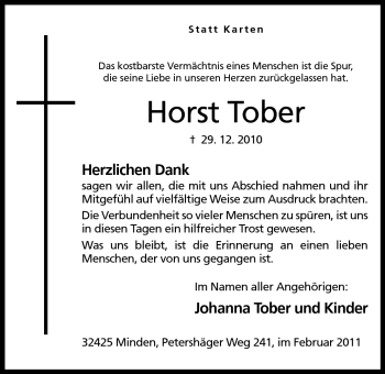 Anzeige von Horst Tober von Mindener Tageblatt