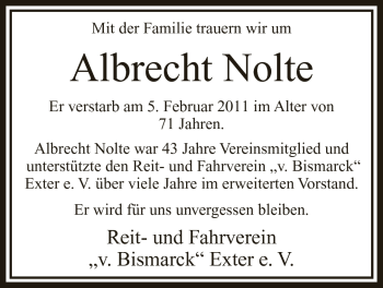 Anzeige von Albrecht Nolte von Mindener Tageblatt