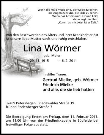 Anzeige von Lina Wörmer von Mindener Tageblatt