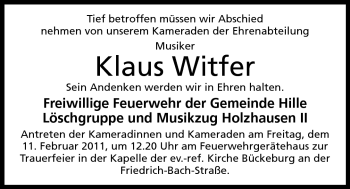 Anzeige von Klaus Wifter von Mindener Tageblatt