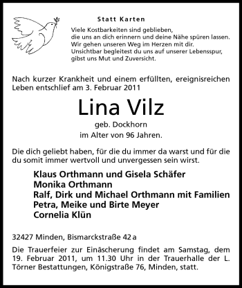 Anzeige von Lina Vilz von Mindener Tageblatt