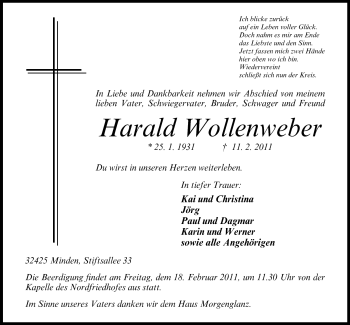 Anzeige von Harald Wollenweber von Mindener Tageblatt