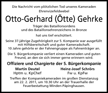 Anzeige von Otto-Gerhard Gehrke von Mindener Tageblatt