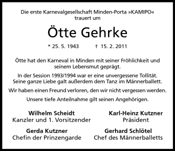 Anzeige von Otto-Gerhard Gehrke von Mindener Tageblatt