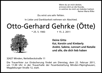 Anzeige von Otto-Gerhard Gehrke von Mindener Tageblatt