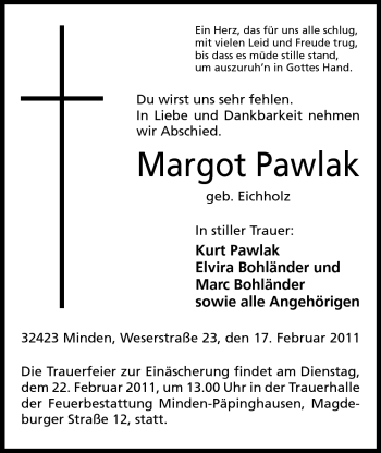 Anzeige von Margot Pawlak von Mindener Tageblatt
