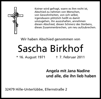 Anzeige von Sascha Birkhof von Mindener Tageblatt