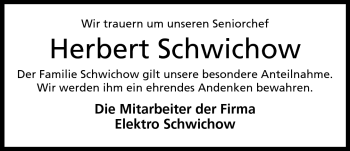 Anzeige von Herbert Schwichow von Mindener Tageblatt