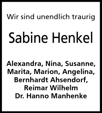Anzeige von Sabine Henkel von Mindener Tageblatt