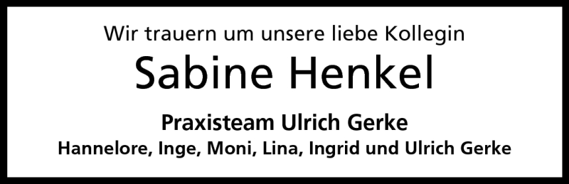  Traueranzeige für Sabine Henkel vom 02.03.2011 aus Mindener Tageblatt