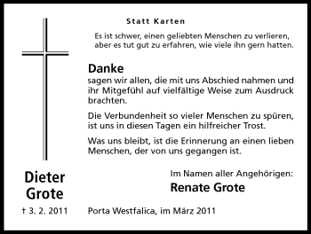 Anzeige von Dieter Grote von Mindener Tageblatt
