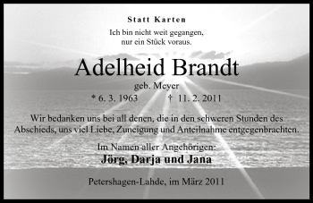 Anzeige von Adelheid Brandt von Mindener Tageblatt