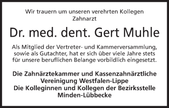 Anzeige von Gert Muhle von Mindener Tageblatt