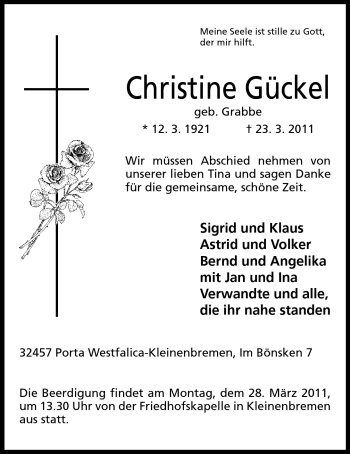 Anzeige von Christine Gückel von Mindener Tageblatt