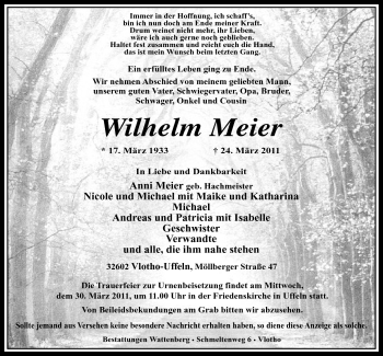 Anzeige von Wilhelm Meier von Mindener Tageblatt