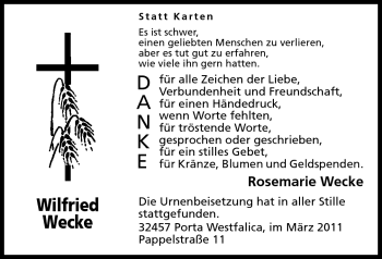 Anzeige von Wilfried Wecke von Mindener Tageblatt