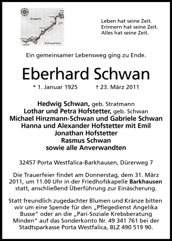 Anzeige von Eberhard Schwan32457 von Mindener Tageblatt