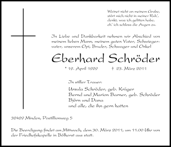 Anzeige von Eberhard Schröder von Mindener Tageblatt