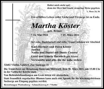 Anzeige von Marta Köster von Mindener Tageblatt