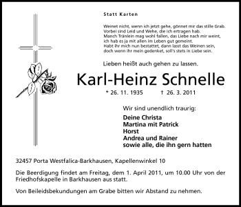 Anzeige von Karl-Heinz Schnelle von Mindener Tageblatt
