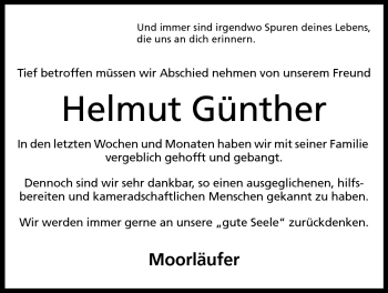 Anzeige von Helmut Günther von Mindener Tageblatt