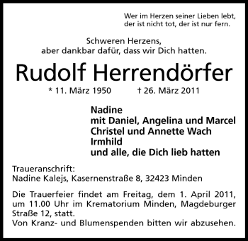 Anzeige von Rudolf Herrendörfer von Mindener Tageblatt