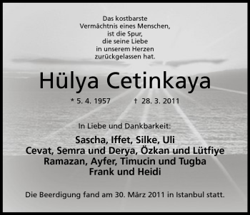 Anzeige von Hülya Cetinkaya von Mindener Tageblatt