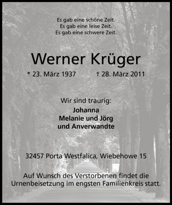 Anzeige von Werner Krüger von Mindener Tageblatt