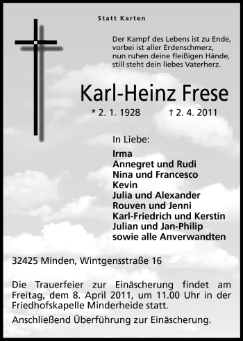 Anzeige von Karl-Heinz Frese von Mindener Tageblatt