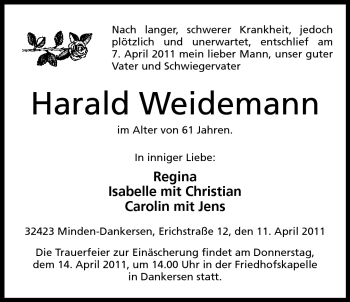 Anzeige von Harald Weidemann von Mindener Tageblatt