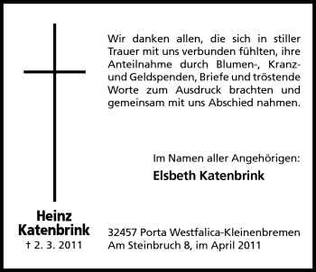 Anzeige von Heinz Katenbrink von Mindener Tageblatt