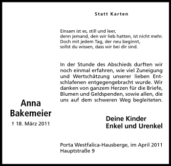 Anzeige von Anna Schmidt von Mindener Tageblatt