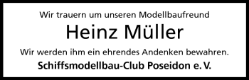 Anzeige von Heinz Müller von Mindener Tageblatt