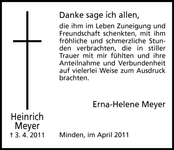 Anzeige von Heinrich Meyer von Mindener Tageblatt