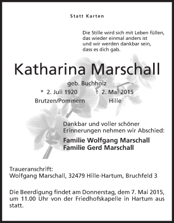 Anzeige von Katharina Marschall von Mindener Tageblatt