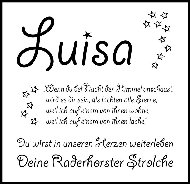  Traueranzeige für Luisa von der Waar vom 07.05.2011 aus Mindener Tageblatt