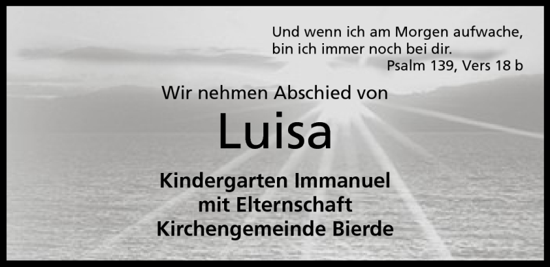  Traueranzeige für Luisa von der Waar vom 07.05.2011 aus Mindener Tageblatt