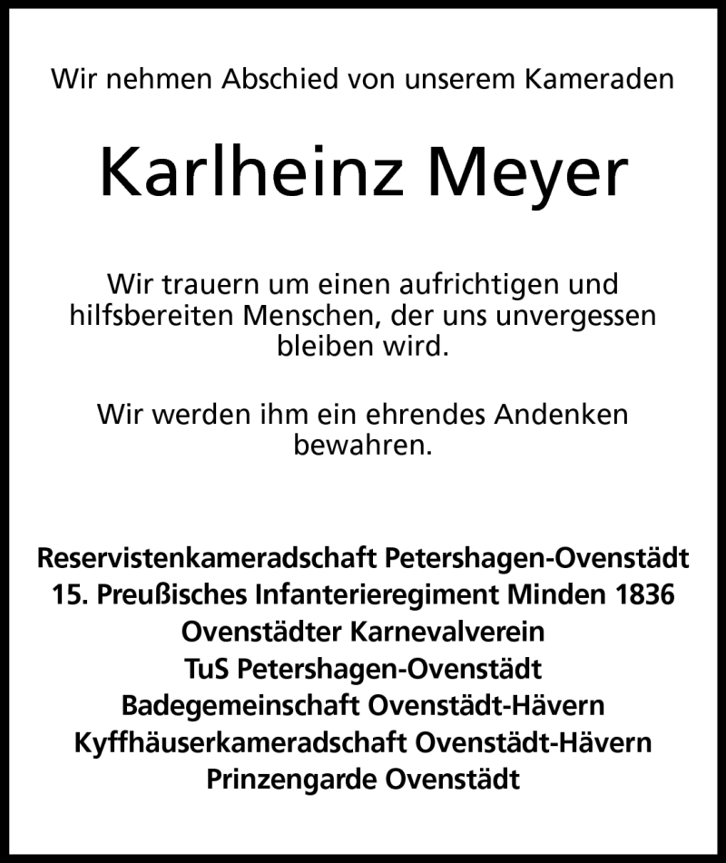  Traueranzeige für Karlheinz Meyer vom 07.05.2011 aus Mindener Tageblatt