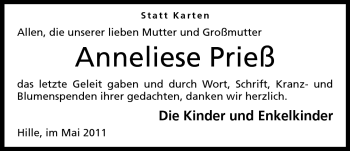 Anzeige von Anneliese Prieß von Mindener Tageblatt