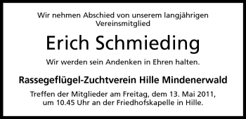 Anzeige von Erich Schmieding von Mindener Tageblatt