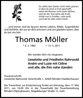 Anzeige von Thomas Möller von Mindener Tageblatt