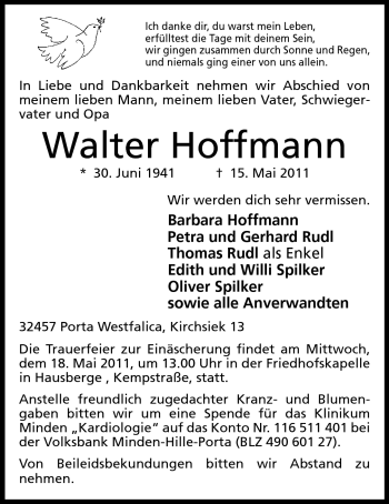 Anzeige von Walter Hoffmann von Mindener Tageblatt