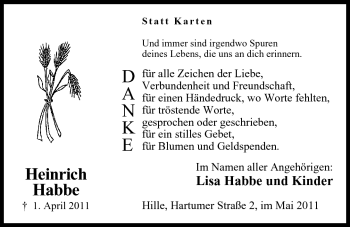 Anzeige von Heinrich Habbe von Mindener Tageblatt