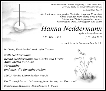 Anzeige von Hanna Neddermann von Mindener Tageblatt