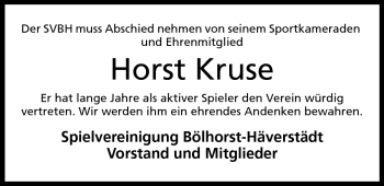 Anzeige von Horst Kruse von Minden